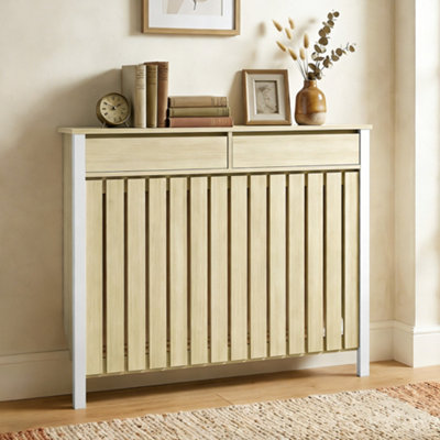 HOMCOM Large Radiator Cover with Drawers and Vertical Slats Oak