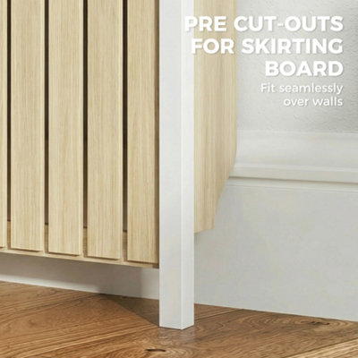 HOMCOM Large Radiator Cover with Drawers and Vertical Slats Oak