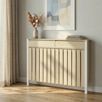 HOMCOM Large Radiator Cover with Drawers and Vertical Slats Oak