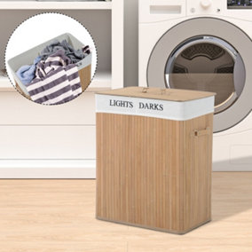HOMCOM Laundry Hamper Large 100L Double Washing Clothes Basket, Natural