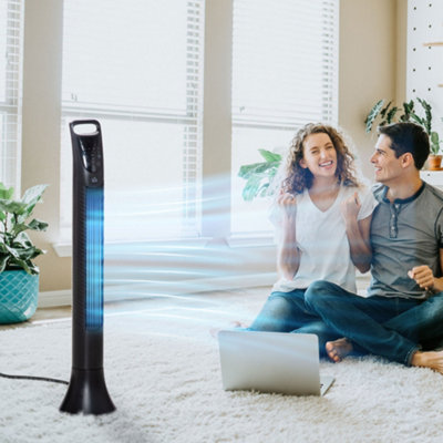 HOMCOM LED 36 Inch Tower Fan 3 Speed Remote Controller, Black
