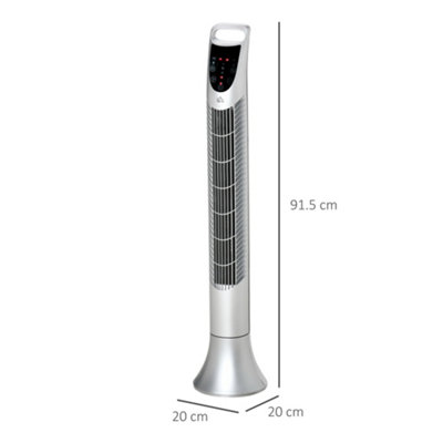 HOMCOM LED 36 Inch Tower Fan 70 degree Oscillation 3 Speed Remote Controller, Silver