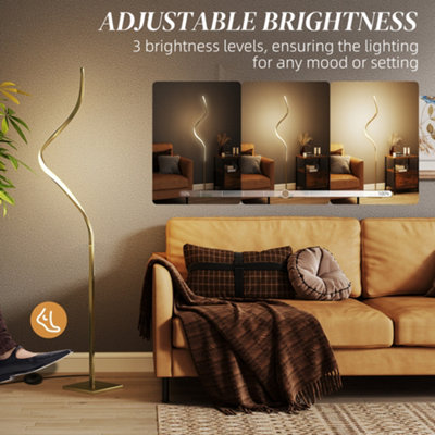 HOMCOM LED Floor Lamp, Standing Lamp with3 Adjustable Brightness Gold Tone