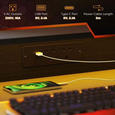 HOMCOM LED Gaming Desk with Power Outlets and Monitor Stand 100 x 60cm ...