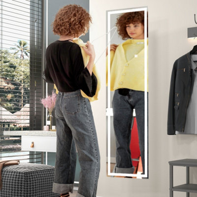 HOMCOM LED Lighted Full Length Mirror Dimmable Full Size Body Mirror for Bedroom, White