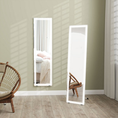 HOMCOM LED Lighted Full Length Mirror Dimmable Full Size Body Mirror for Bedroom