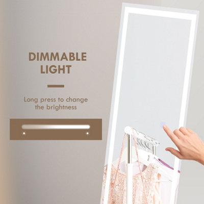 HOMCOM LED Lighted Full Length Mirror Dimmable Full Size Body Mirror for Bedroom
