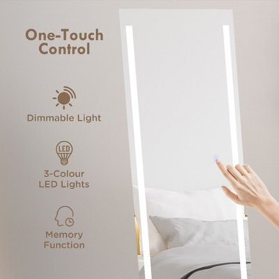 HOMCOM LED Lighted Full Length Mirror Dimmable Full Size Body Mirror for Bedroom