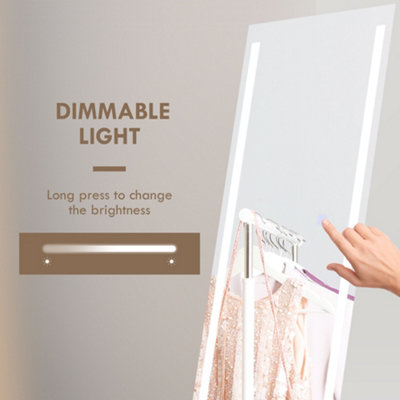 HOMCOM LED Lighted Full Length Mirror Dimmable Full Size Body Mirror for Bedroom