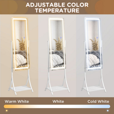 HOMCOM LED Lighted Full Length Mirror, Floor Standing Mirror with Storage Shelf