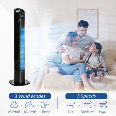 HOMCOM LED Tower Fan with 70 Degree Oscillation 3 Speed 3 Mode Black