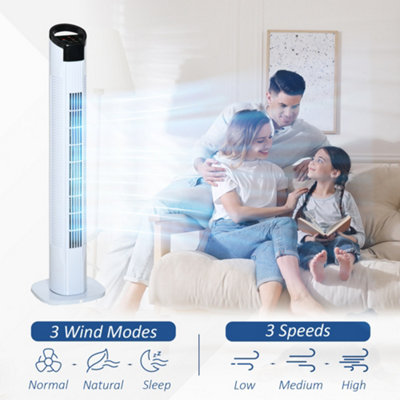 HOMCOM LED Tower Fan with Oscillation 3 Speed 3 Mode Black and White