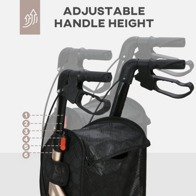 HOMCOM Lightweight Aluminium 3-Wheel Rollator with Adjustable Handle Storage Bag