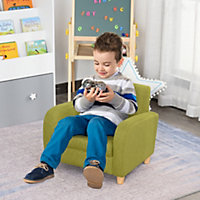 HOMCOM Linen Child Armchair Wood Frame w/ Padding Seat Low-Rise Bedroom Green