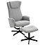 HOMCOM Linen Fabric Recliner and Ottoman Set, Swivel Leisure Lounge Chair with Footstool, 135 degree, Light Grey