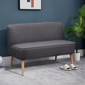 HOMCOM Linen-Feel Double Sofa w/ Wood Frame Padding Back, Dark Grey