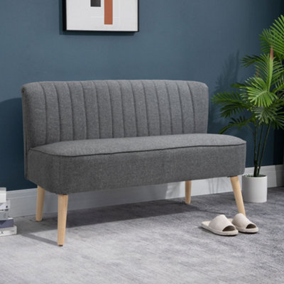 HOMCOM Linen-Feel Double Sofa w/ Wood Frame Padding Back, Light Grey