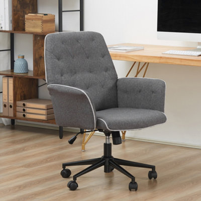 HOMCOM Linen Office Swivel Chair Mid Back Computer Desk with
