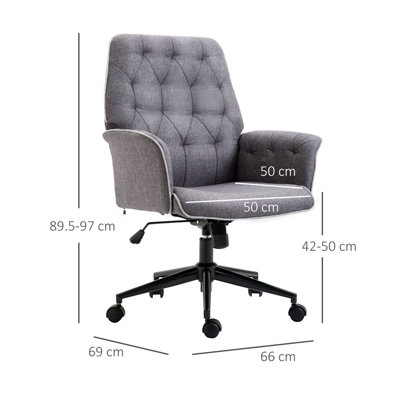HOMCOM Linen Office Swivel Chair Mid Back Computer Desk with Adjustable Seat, Arm - Grey