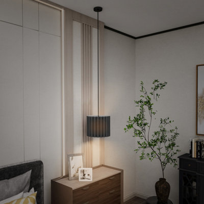 HOMCOM Linen Pendant Light, E27 Lampshade for Living Room, Bedroom, Black
