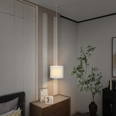 HOMCOM Linen Pendant Light, E27 Lampshade for Living Room, Bedroom, White