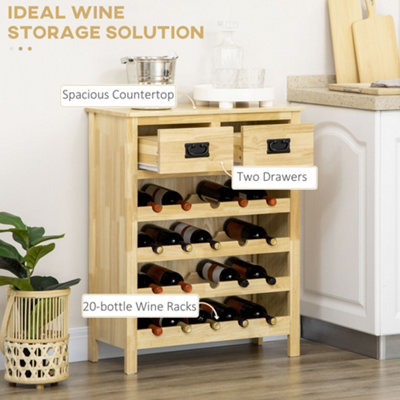 HOMCOM Liquor Cabinet Bar with 20-Bottle Wine Racks and Pull-Out Drawers