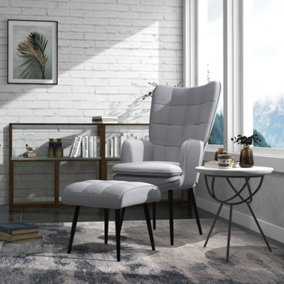 HOMCOM Living Room Chair with Footstool and Steel Legs, Light Grey