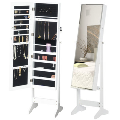 HOMCOM Lockable Jewellery Storage Mirror Armoire Freestanding Adjustable White