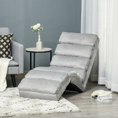 HOMCOM Lounge Sofa Bed Adjustable Floor Sleeper Chair Seat Chaises Light Grey