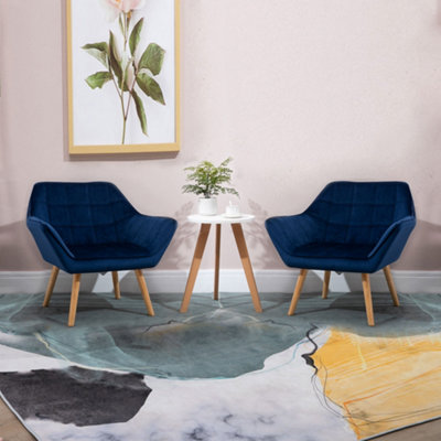 HOMCOM Luxe Velvet-Feel Accent Chair w/ Wide Arms Slanted Back Wood Legs Blue