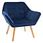 HOMCOM Luxe Velvet-Feel Accent Chair w/ Wide Arms Slanted Back Wood Legs Blue