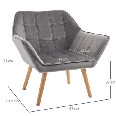 HOMCOM Luxe Velvet-Feel Accent Chair w/ Wide Arms Slanted Back Wood Legs Grey