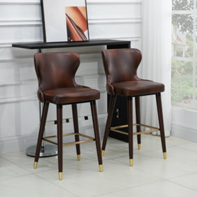 HOMCOM Luxury Bar Stools Set of 2 with Back, PU Leather Upholstery, Brown