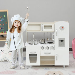 HOMCOM Luxury Kitchen Playset with Accessories Pretend Cooking Set White