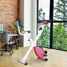 HOMCOM Magnetic Resistance Exercise Bike Foldable LCD Adjustable Seat Pink