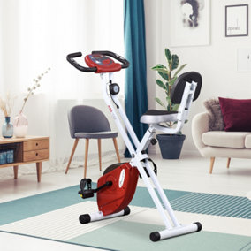 HOMCOM Magnetic Resistance Exercise Bike Foldable LCD Adjustable Seat Red