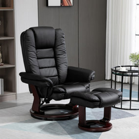HOMCOM Manual Recliner and Footrest Set PU Leather Leisure Lounge Chair Armchair with Swivel Wood Base, Black