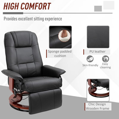 Homcom faux leather adjustable manual traditional swivel base recliner chair deals with footrest