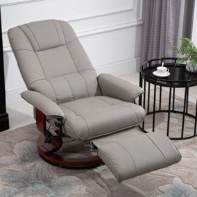 HOMCOM Manual Recliner Chair Armchair Sofa with Faux Leather Upholstered, Wood Base, Grey