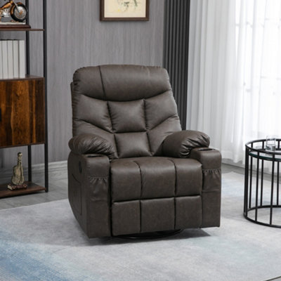 HOMCOM Manual Recliner Chair with Footrest, Cup Holder, Side Pocket, Brown