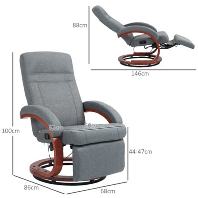 HOMCOM Manual Recliner Swivel Reclining Chair with Footrest Armrests Grey
