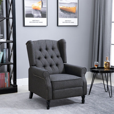 HOMCOM Manual Reclining Armchair Recliner with Retractable Footrest Dark Grey