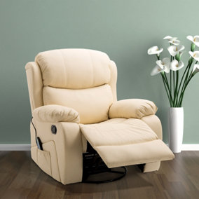 HOMCOM Massage Recliner Chair Manual Reclining Chair with Footrest Remote Beige