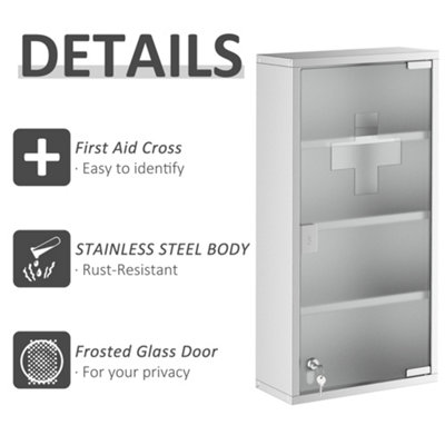 HOMCOM Medicine Cabinet Houseware Stainless Steel Medicine Cabinet Glass Door