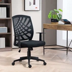 HOMCOM Mesh Office Chair Height Adjustable Desk Chair with Swivel Wheels Black