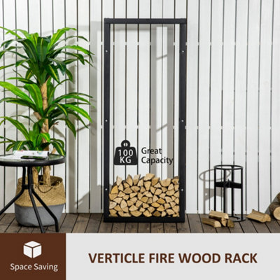 HOMCOM Metal Firewood Log Holder Rack Elevated Design, Base Side Rails ...