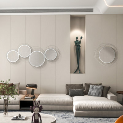 HOMCOM Metal Wall Art 65cm Round Mirror for Living Room Dining Room Silver