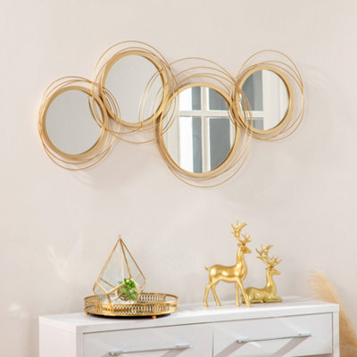 HOMCOM Metal Wall Art Decorative Mirror Decor Modern Wall Sculpture, Gold