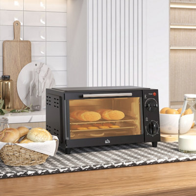 HOMCOM Mini Oven 9L Countertop Toaster Oven with Timer Control 750W Black