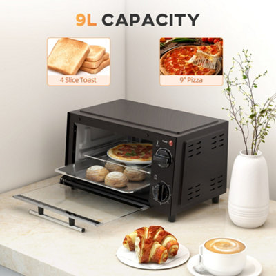 HOMCOM Mini Oven 9L Countertop Toaster Oven with Timer Control 750W Black